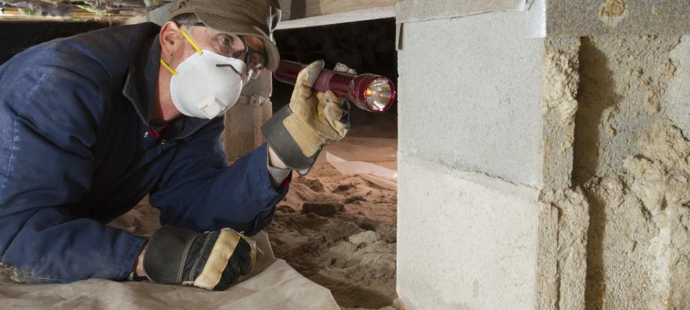 man inspecting crawlspace for termite infestation